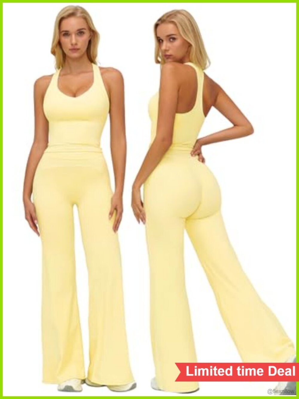 Women's Yoga Jogger Compression Tank Top Bell Bottom Flare Leggings 2 Piece Set